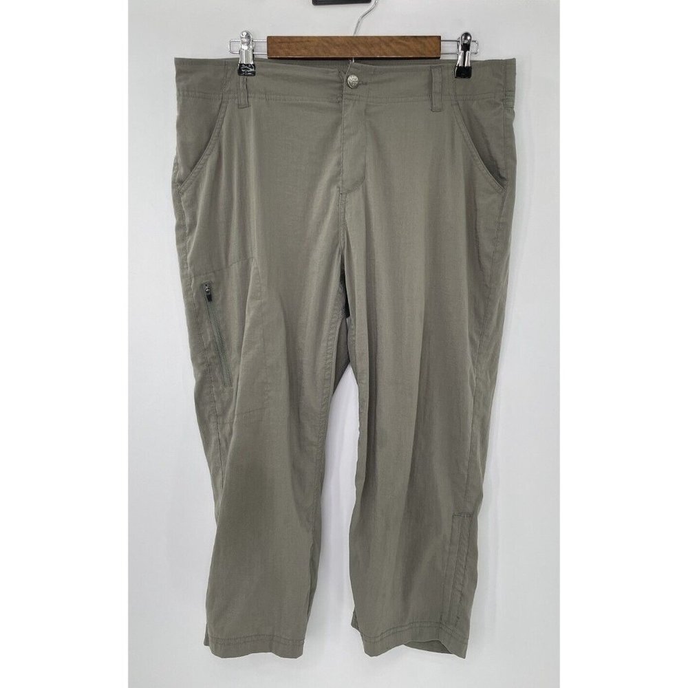 Khombu Womens Capri Pants Nylon Blend Zip Pockets Khaki Green/Tan Size‎ L Flaws
